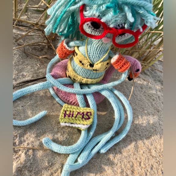 Handmade Knit Princess Seea Doll Octopusus Flamingo Raft Book Glasses OOAK Doll - Picture 11 of 16